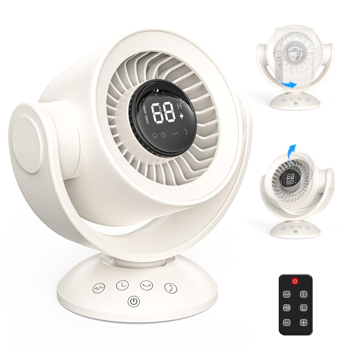 Fan for Bedroom,Desk Fans,Air Circulator Fan with Remote, 90°Vertical +120°Auto Oscillating,100 Speeds, 10H Timer, 25dB Quiet Fan,Digital Display Rechargeable USB, for Home Office Travel（Black）