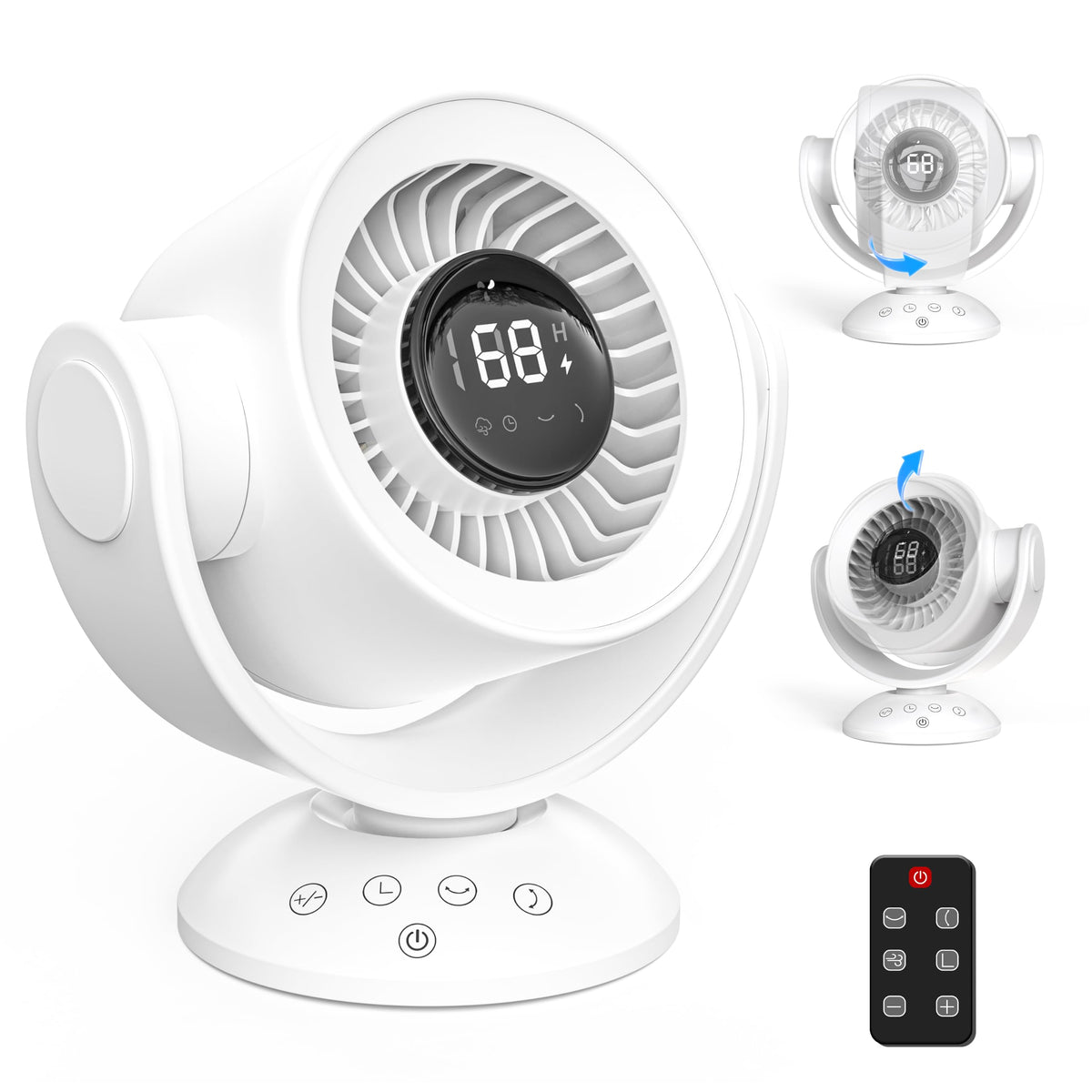 Fan for Bedroom,Desk Fans,Air Circulator Fan with Remote, 90°Vertical +120°Auto Oscillating,100 Speeds, 10H Timer, 25dB Quiet Fan,Digital Display Rechargeable USB, for Home Office Travel（Black）
