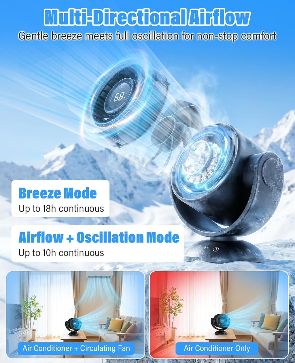 Fan for Bedroom,Desk Fans,Air Circulator Fan with Remote, 90°Vertical +120°Auto Oscillating,100 Speeds, 10H Timer, 25dB Quiet Fan,Digital Display Rechargeable USB, for Home Office Travel（Black）
