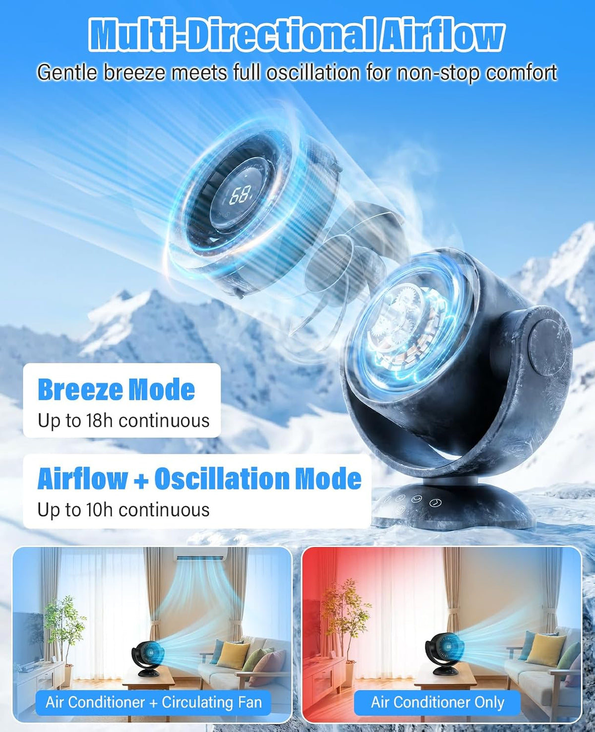 Fan for Bedroom,Desk Fans,Air Circulator Fan with Remote, 90°Vertical +120°Auto Oscillating,100 Speeds, 10H Timer, 25dB Quiet Fan,Digital Display Rechargeable USB, for Home Office Travel（Black）