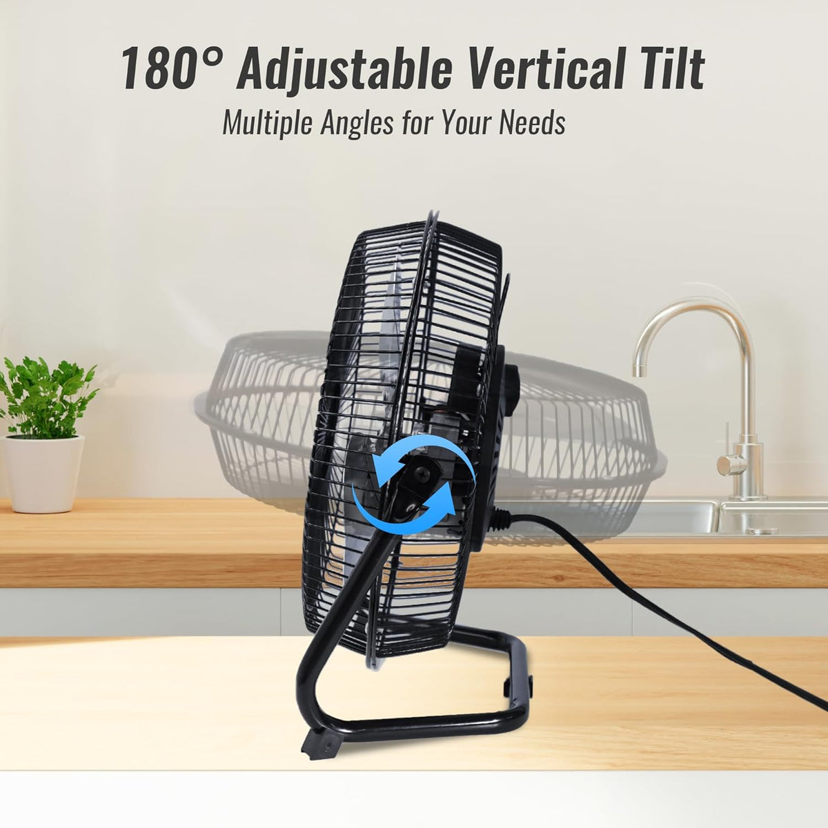 BEYOND BREEZE 9 Inch Metal Floor Fan with Upgraded Airflow, Black | 3-Speed Portable Cradle Floor Fan, 180° Adjustable Tilt, Perfect for Workshop, Home, Office