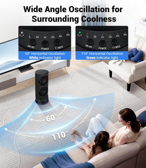 Personal Tower Cooling Fans that Blow Cold Air,25dB Quiet Fan with 24ft/s | Standing Small Desk Fan with 3 Speeds & Timer, 60° & 110° Oscillating Table Fan, Electric Floor Fan for Bedroom, Home