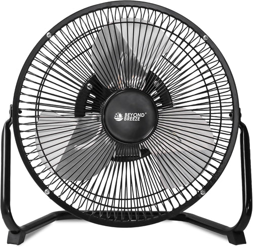 BEYOND BREEZE 9 Inch Metal Floor Fan with Upgraded Airflow, Black | 3-Speed Portable Cradle Floor Fan, 180° Adjustable Tilt, Perfect for Workshop, Home, Office