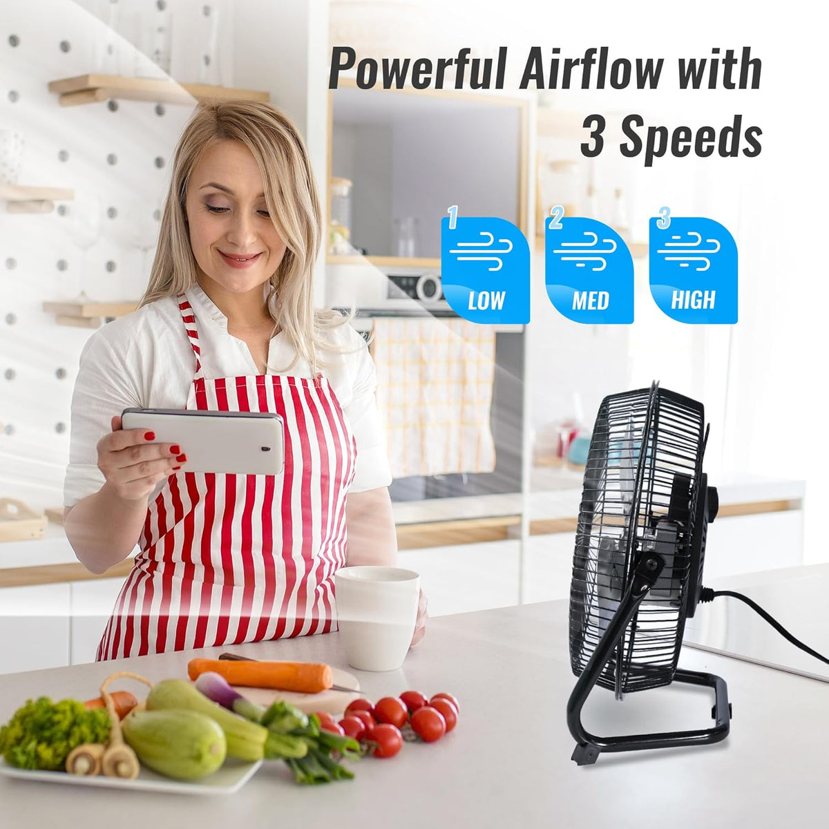 BEYOND BREEZE 9 Inch Metal Floor Fan with Upgraded Airflow, Black | 3-Speed Portable Cradle Floor Fan, 180° Adjustable Tilt, Perfect for Workshop, Home, Office